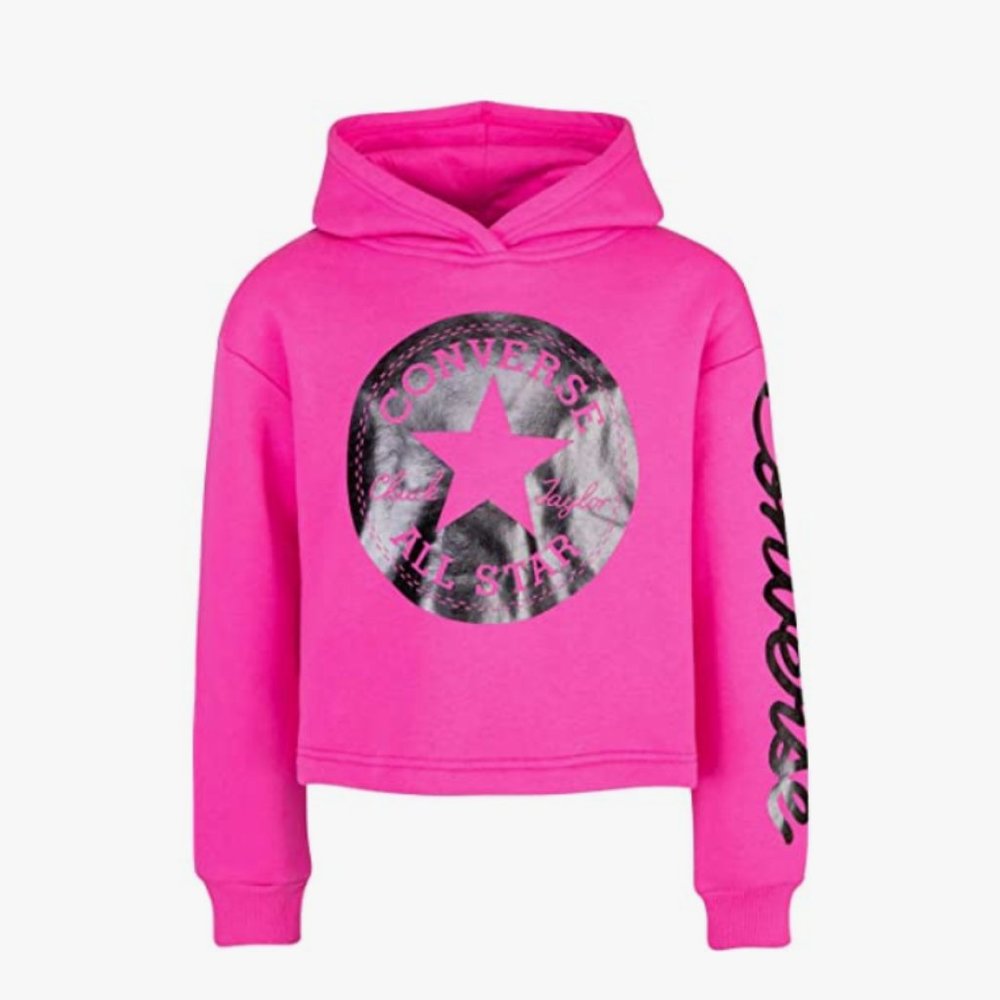 Converse Big Girls Cropped Foil Hoodie - Prime Pink - Size Large